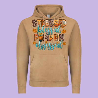 Stressed Blessed Pumpkin Obsessed Vintage Hoodie Designed By Zillion Design Studio