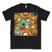 Black baseball leopard turquoise sunflower seamless pattern Classic Tee - JahusDesignShop