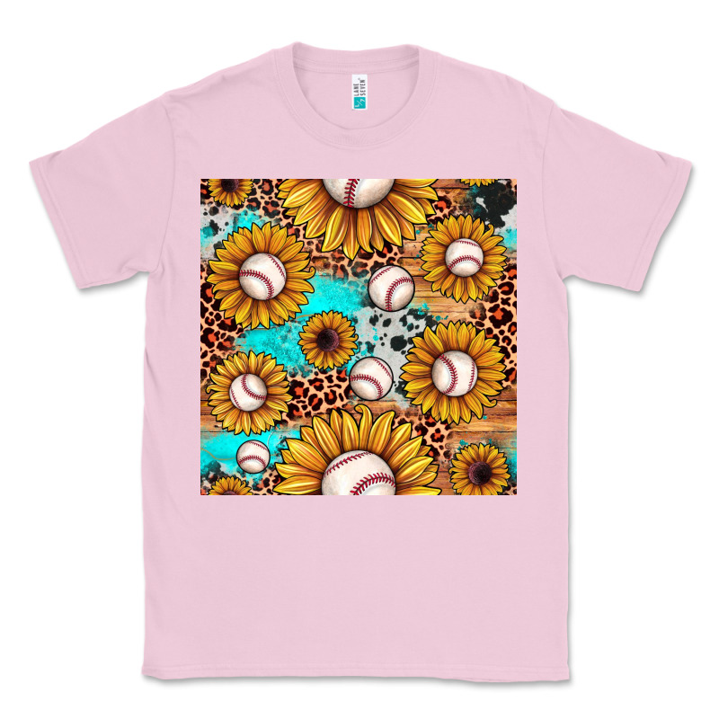 Baseball Leopard Turquoise Sunflower Seamless Pattern Classic Tee by JahusDesignShop | Teevron