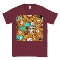 Burgundy baseball leopard turquoise sunflower seamless pattern Classic Tee - JahusDesignShop
