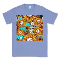 Colony Blue baseball leopard turquoise sunflower seamless pattern Classic Tee - JahusDesignShop