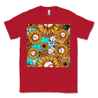 Red baseball leopard turquoise sunflower seamless pattern Classic Tee - JahusDesignShop