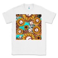 White baseball leopard turquoise sunflower seamless pattern Classic Tee - JahusDesignShop