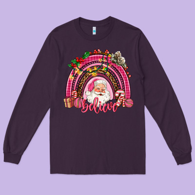 Pink Christmas Believe  Rainbow Long Sleeve Tee Designed By Adodesignshop