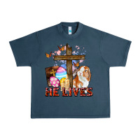 Midnight Navy He lives Easter Day Urban Heavy Tee - CowGirlArtShop