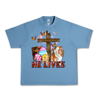 Pebble Blue He lives Easter Day Urban Heavy Tee - CowGirlArtShop