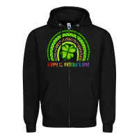 Black Happy St. Patrick's Day Shamrock Rainbow Zipper Hoodie - Artiststas