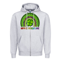 Heather Grey Happy St. Patrick's Day Shamrock Rainbow Zipper Hoodie - Artiststas