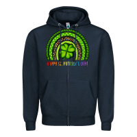 Navy Happy St. Patrick's Day Shamrock Rainbow Zipper Hoodie - Artiststas