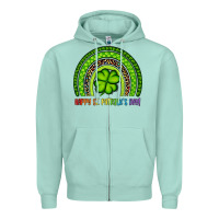 Seafoam Happy St. Patrick's Day Shamrock Rainbow Zipper Hoodie - Artiststas