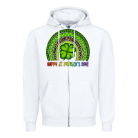 White Happy St. Patrick's Day Shamrock Rainbow Zipper Hoodie - Artiststas
