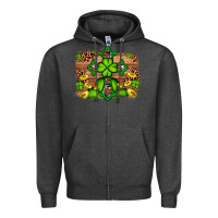 Charcoal Heather Western Shamrock Cross Leopard Background Zipper Hoodie - Artiststas