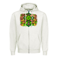 Oatmeal Heather Western Shamrock Cross Leopard Background Zipper Hoodie - Artiststas