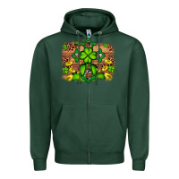 Sports Green Western Shamrock Cross Leopard Background Zipper Hoodie - Artiststas