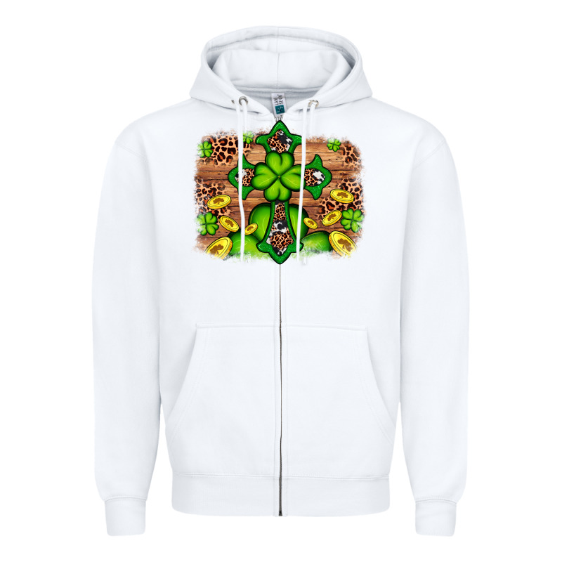 Western Shamrock Cross Leopard Background Zipper Hoodie by Artiststas | Teevron