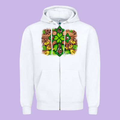 Western Shamrock Cross Leopard Background Zipper Hoodie Designed By Artiststas