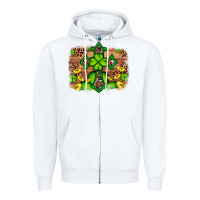 White Western Shamrock Cross Leopard Background Zipper Hoodie - Artiststas