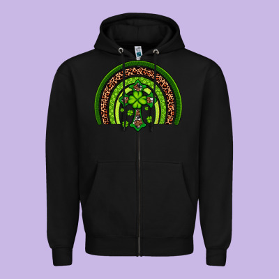 Western Shamrock Cross Rainbow Zipper Hoodie Designed By Artiststas