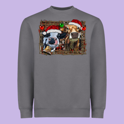Christmas Heifers With Leopard And Cowhide Background Heavyweight Sweatshirt Designed By Ranaportraitstore