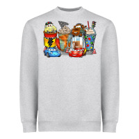Heather Grey cartoon characters coffee cups Heavyweight Sweatshirt - Zillion Design Studio