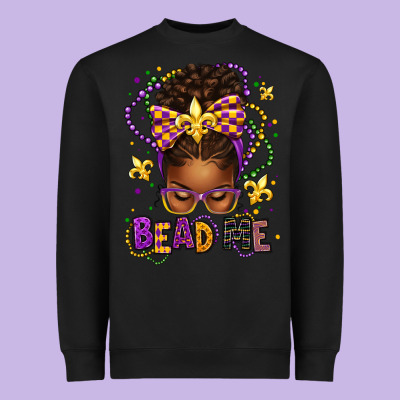 Bead Me Mardi Gras Afro Messy Bun Heavyweight Sweatshirt Designed By Texasbilliewilder