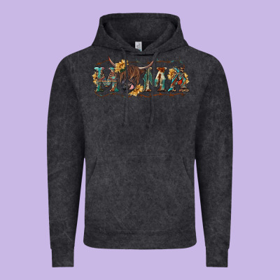 Western Mama With Highland Cow Vintage Hoodie Designed By Ranaportraitstore