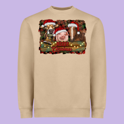 Merry Christmas Farm Animals Heavyweight Sweatshirt Designed By Ranaportraitstore