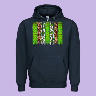 Western St. Patrick's Shamrock Cross Leopard Brushstroke Zipper Hoodie Designed By Artiststas
