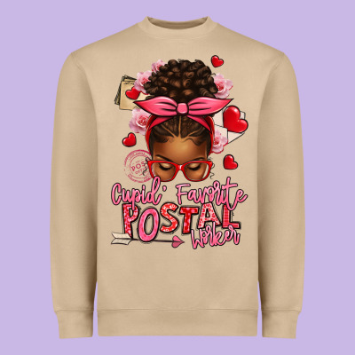 Cupid's Favorite Postal Worker Afro Messy Bun Heavyweight Sweatshirt Designed By Texasbilliewilder