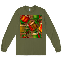 Army Green christmas gift box seamless pattern Long Sleeve Tee - BundleAndBundleShop