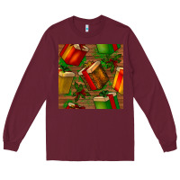 Burgundy christmas gift box seamless pattern Long Sleeve Tee - BundleAndBundleShop