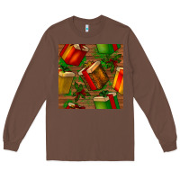 Chestnut christmas gift box seamless pattern Long Sleeve Tee - BundleAndBundleShop