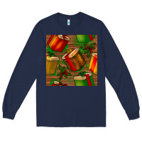 Navy christmas gift box seamless pattern Long Sleeve Tee - BundleAndBundleShop