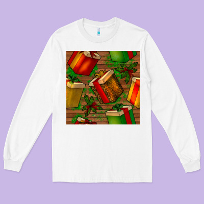 Christmas Gift Box Seamless Pattern Long Sleeve Tee Designed By Bundleandbundleshop