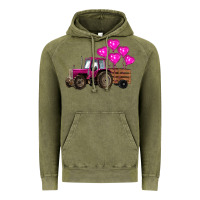 Vintage Olive valentine's day pink tractor with pin heart balloons Vintage Hoodie - RanaPortraitStore