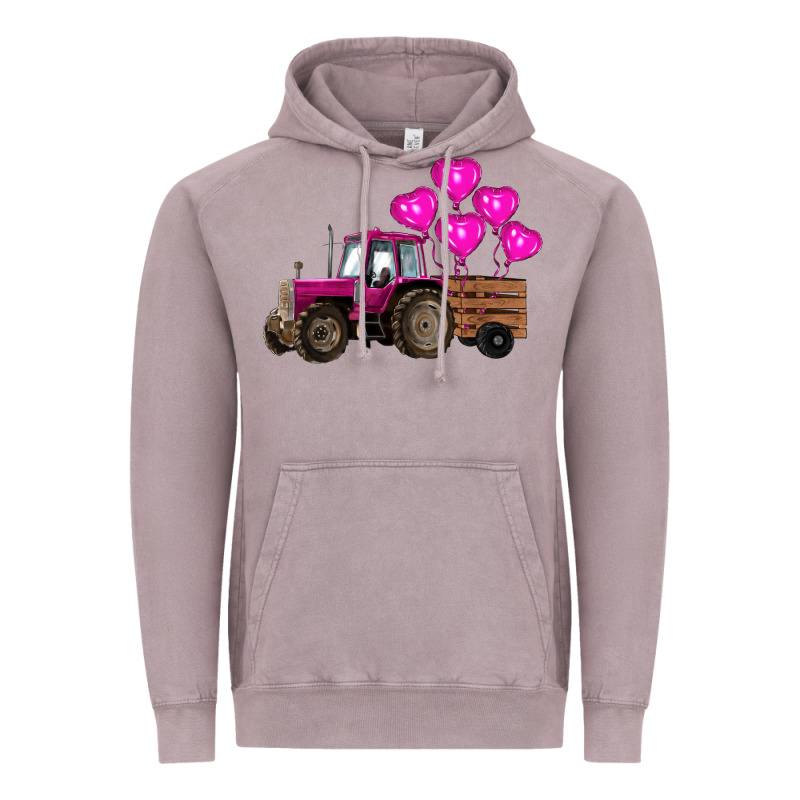 Valentine's Day Pink Tractor With Pin Heart Balloons Vintage Hoodie by RanaPortraitStore | Teevron