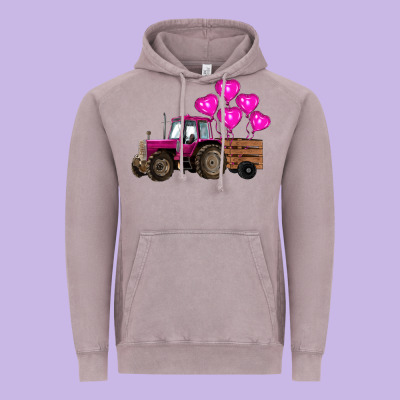 Valentine's Day Pink Tractor With Pin Heart Balloons Vintage Hoodie Designed By Ranaportraitstore