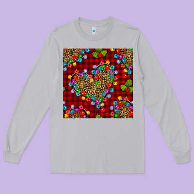 Christmas Lights And Leopard Hearts Seamless Pattern Long Sleeve Tee Designed By Bundleandbundleshop