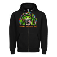 Black Western Happy St. Patrick's Day Cow Rainbow Zipper Hoodie - Artiststas