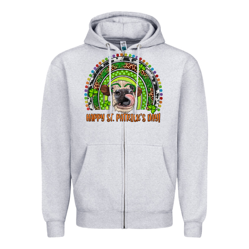 Western Happy St. Patrick's Day Cow Rainbow Zipper Hoodie by Artiststas | Teevron