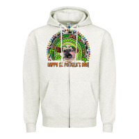 Oatmeal Heather Western Happy St. Patrick's Day Cow Rainbow Zipper Hoodie - Artiststas