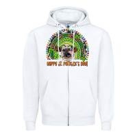 White Western Happy St. Patrick's Day Cow Rainbow Zipper Hoodie - Artiststas