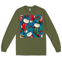 Army Green christmas socks seamless pattern Long Sleeve Tee - BundleAndBundleShop