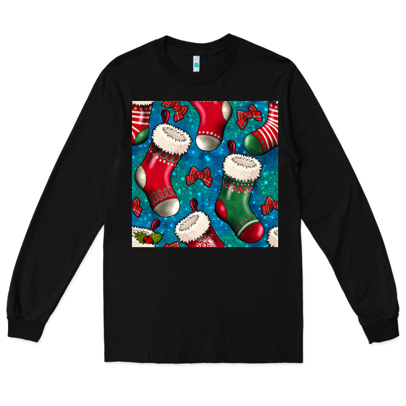 Christmas Socks Seamless Pattern Long Sleeve Tee by BundleAndBundleShop | Teevron