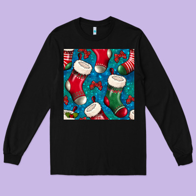 Christmas Socks Seamless Pattern Long Sleeve Tee Designed By Bundleandbundleshop