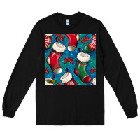 Black christmas socks seamless pattern Long Sleeve Tee - BundleAndBundleShop