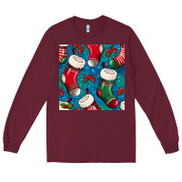 Burgundy christmas socks seamless pattern Long Sleeve Tee - BundleAndBundleShop
