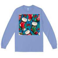 Colony Blue christmas socks seamless pattern Long Sleeve Tee - BundleAndBundleShop