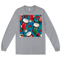 Heather Grey christmas socks seamless pattern Long Sleeve Tee - BundleAndBundleShop