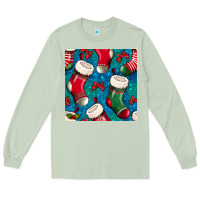 Matcha christmas socks seamless pattern Long Sleeve Tee - BundleAndBundleShop